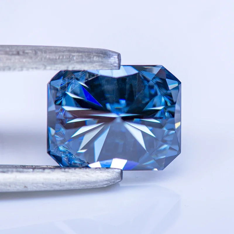 Pedra moissanite cor primária azul real corte radiante pedra preciosa laboratório cultivado diamante para encantos mulher jóias com certificado gra