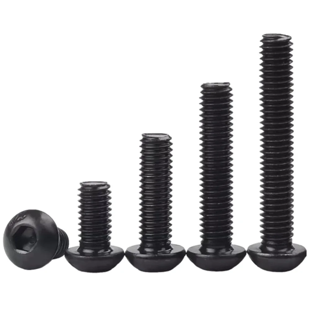 1-100pcs Black Grade 10.9 Steel M1.6 M2 M2.5 M3 M4 M5 M6 M8 M10 M12 Hex Socket Round Button Head Screws ISO7380