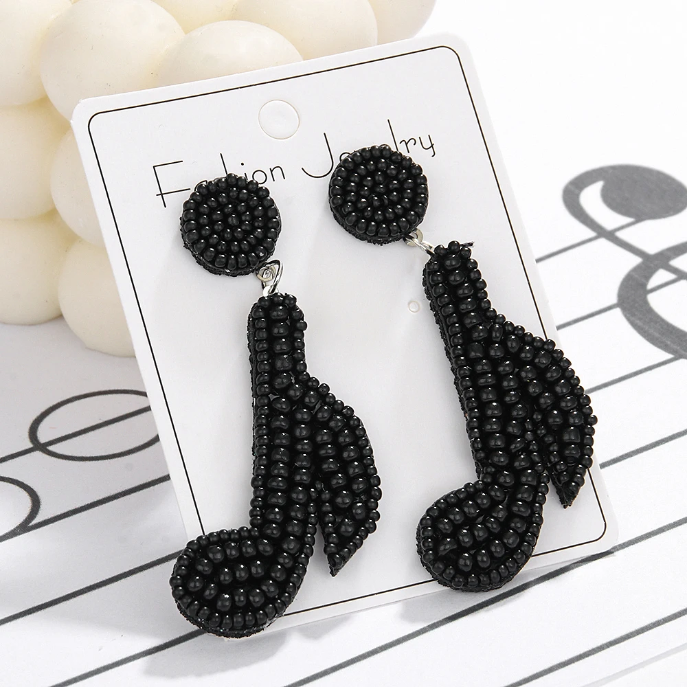 Black Music Note Earrings Handmade Bohemian Musical Notation Dangle Drop for Music Teacher Lover Jewelry Gifts