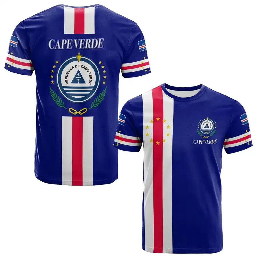 Cape Verde Flag 3d Printing T-shirt Crewneck Men's Short Sleeve Sports T-shirt Casual Loose Quick Drying Football Fan Suit