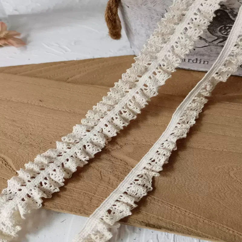 1 Yard Beige Pure Cotton Stretch Lace Lace Elastic Cotton Thread Hollow Clothing Decoration Doll Lace Handmade Diy Accessories