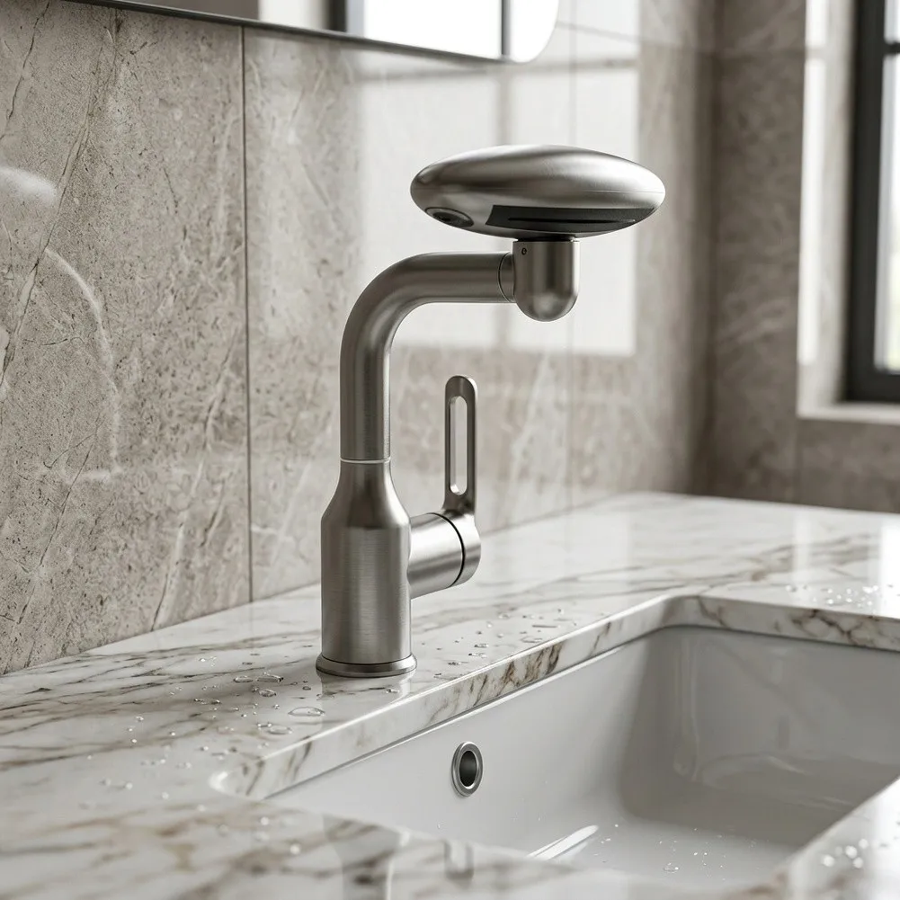 4 Mode Stainless Steel Faucet for Bathroom Sink with Fully Rotatable Nozzle and Multi Task Water Delivery Options