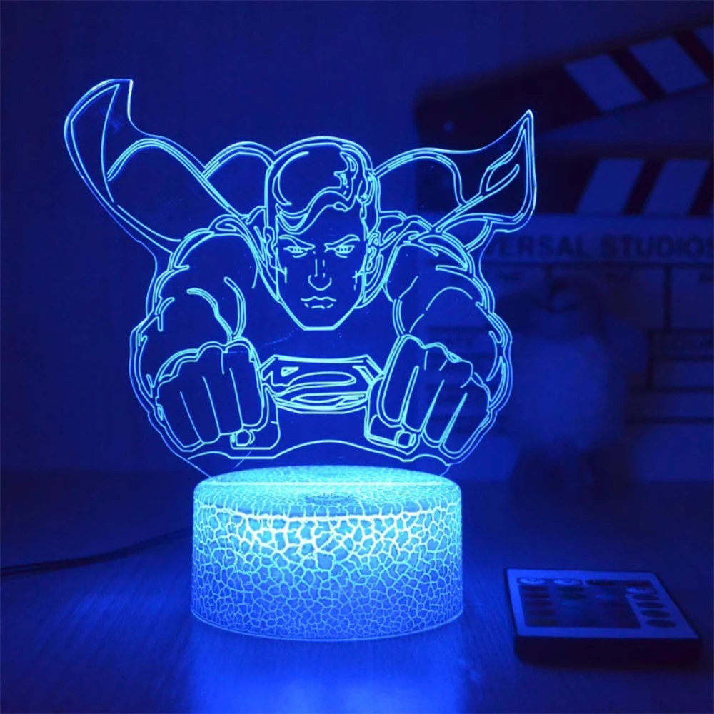 Super Hero Anime 3D Night Light para Crianças, Homem de Ferro, Luzes LED, Decorações do quarto, Presente de Natal, Decoração do quarto