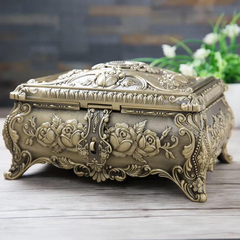 Length 28.5 Double layers Supper capacity bronze /Antique petwer jewelry storage box With diamond decor  jewelry organizer Z088