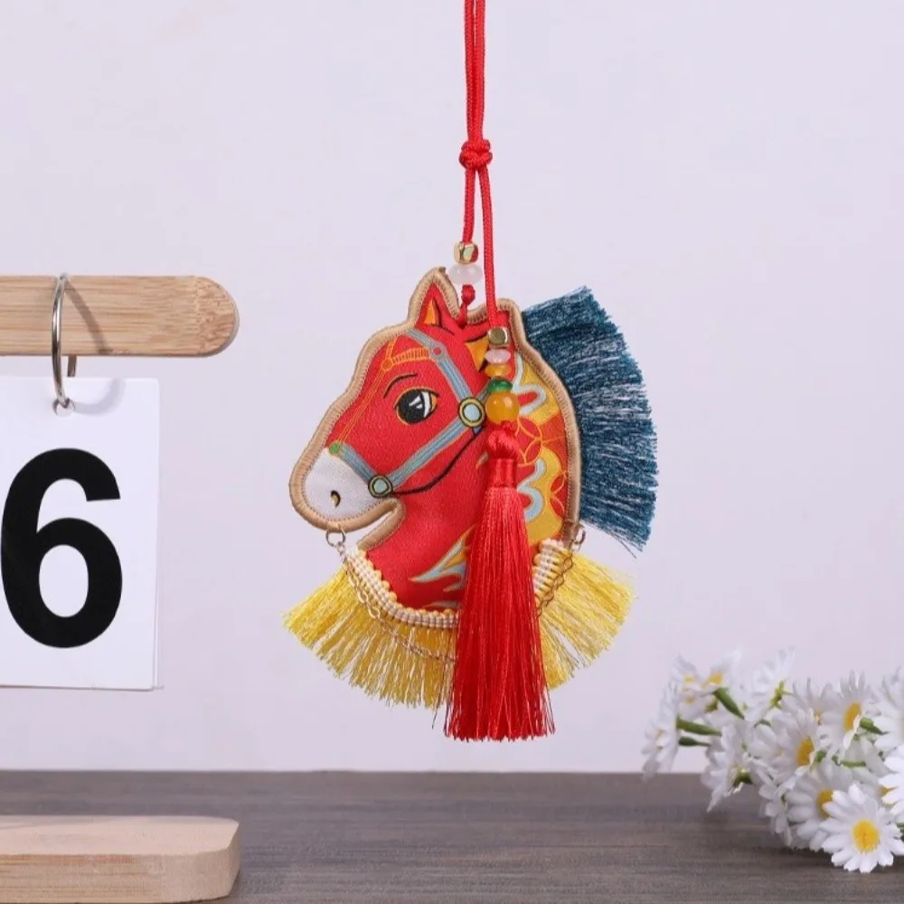 Chinese Style Pony Embroidered Pendant Tassel Spring Festival New Year Horse Pendant Keychain Zodiac Mascot