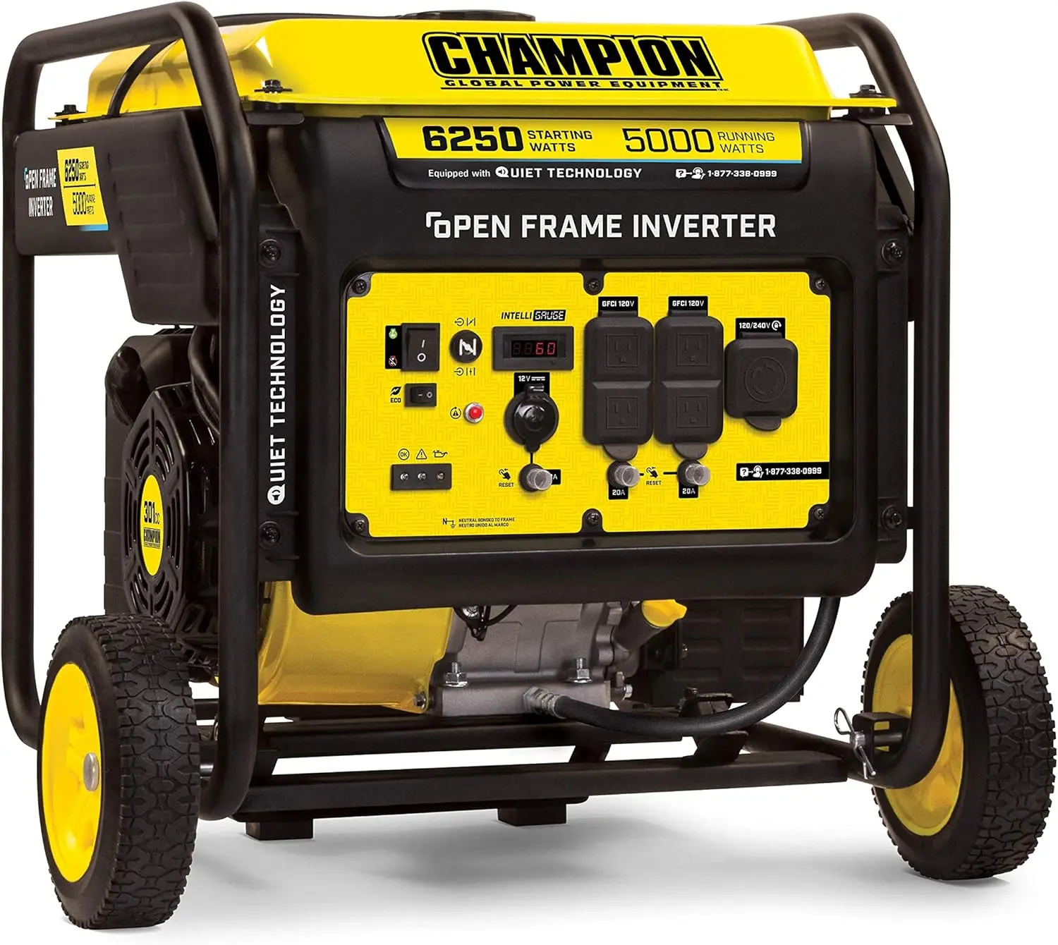 6250-Watt Portable Open Frame Inverter Generator with Quiet Technology Quiet Technology and Extended Run Time