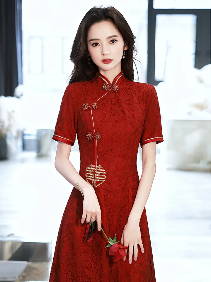 red mandarin collar dress Atalia Mini Dress