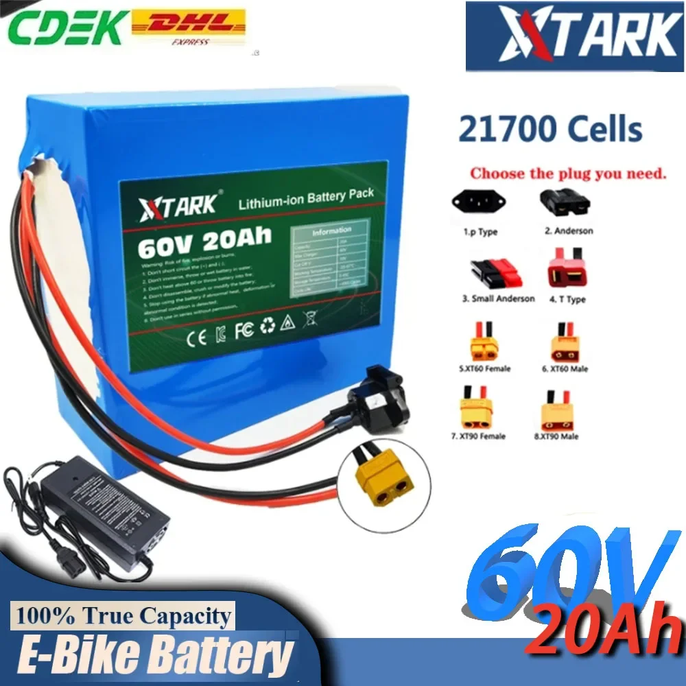 

New 16S4P 60V 20Ah 21700 Lithium Battery Pack 1000W-3000W Electric Bike Motorcycle Scooter Battery +67.2V 2A Charger