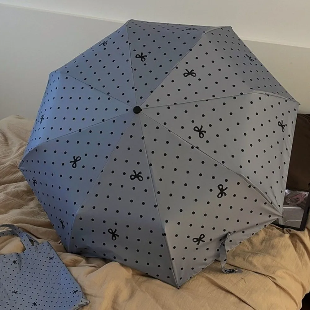 Polka Dot Bow Folding Umbrella Sun Protection Windproof UV Protection Umbrella with Storage Bag Hand Operated Parasol Daily Use view 5