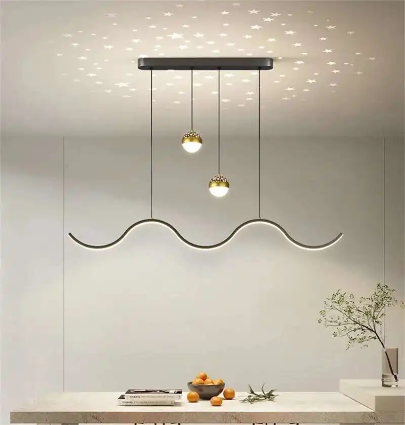 Modern LED Starry Sky Pendant Lamp Is Used For Living Room Dining Table Room Kitchen Bar Black Adjustable Line Remote Control