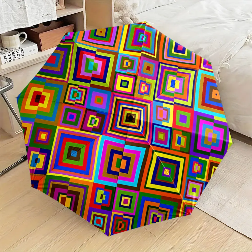 Colorful Geometric Square Pattern Print Umbrella portable waterproof sun rain umbrella for outdoor travel beach