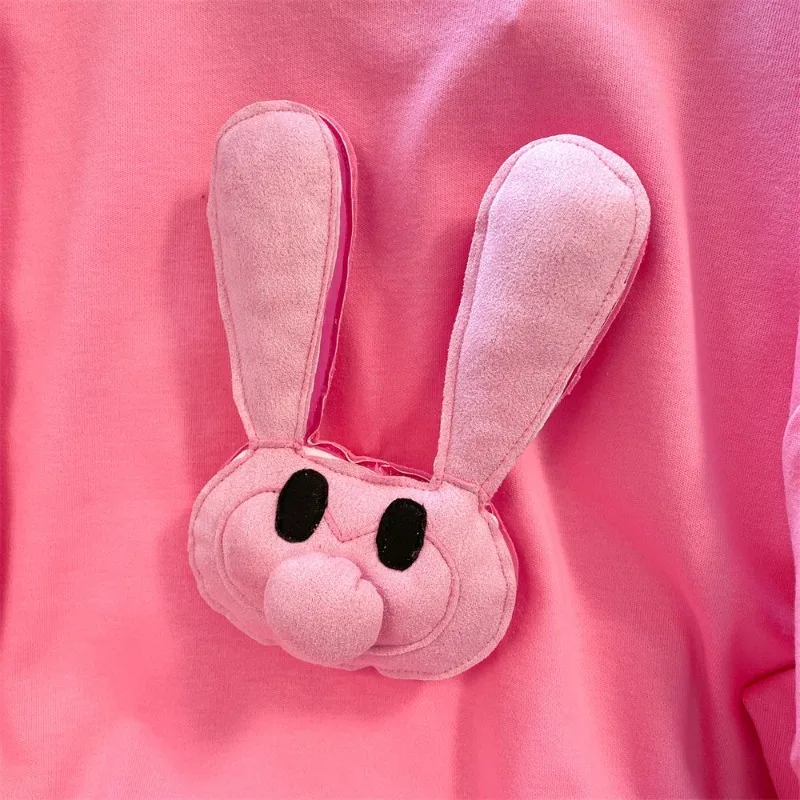 DAYIFUN-Pink Short Sleeved T-shirts for Women Kawaii 3D Rabbit Design Chic Hong Kong Style Loose Tops Versatile Tees Summer