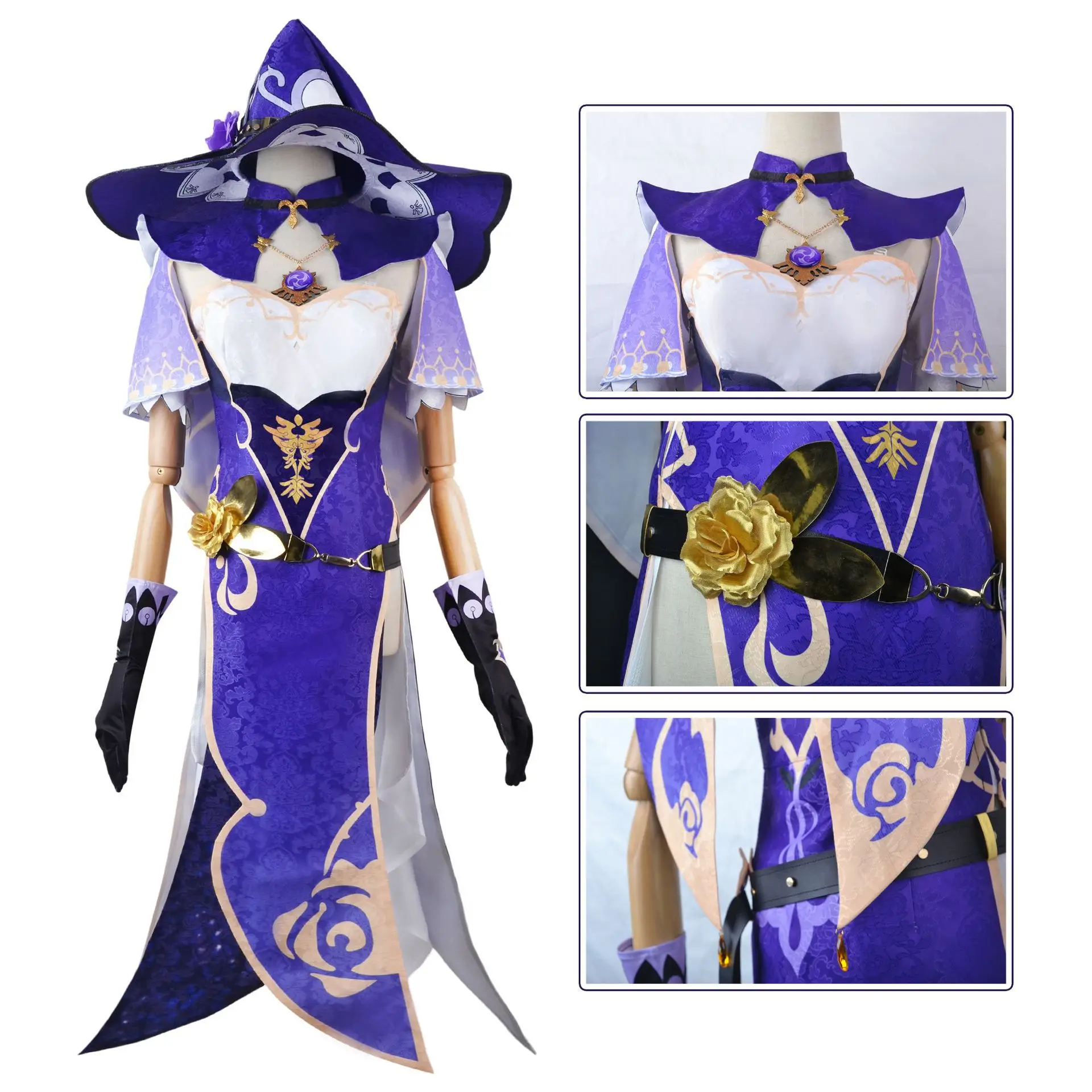 Genshin Impact Lisa Minci Cosplay Costume Evening Party Outfit Dress Wig Hat Suit Uniform Adult Women Halloween Play Game Anime