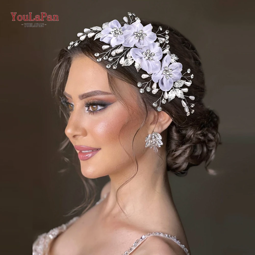 

YouLaPan Trendy Bride Flower Comb Pearl Wedding Headwear Women Side Comb Hair Accessories Floral Tiaras Headpiece HP756