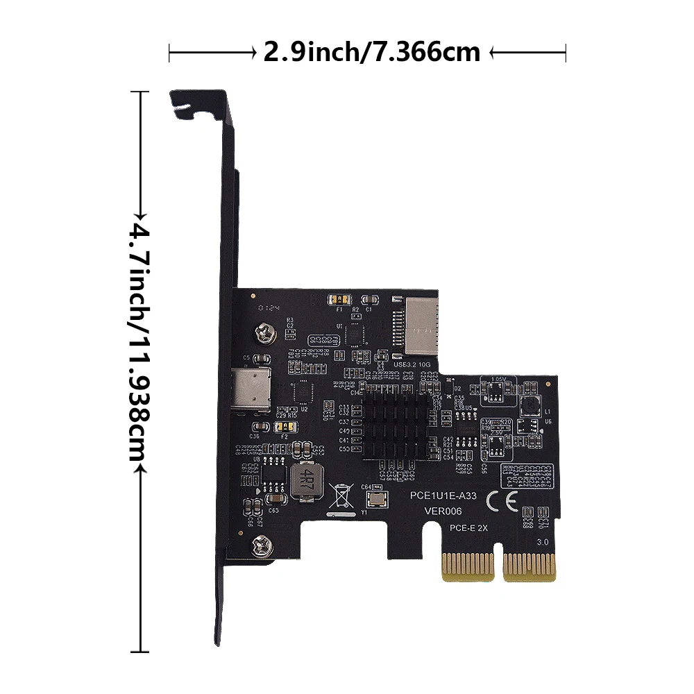 TISHRIC PCIE 4X to Type-C Type-E Expansion Card 10gbp/s Full Speed Adapter Card Supports All Sizes of Chassis Windows/Linux PC