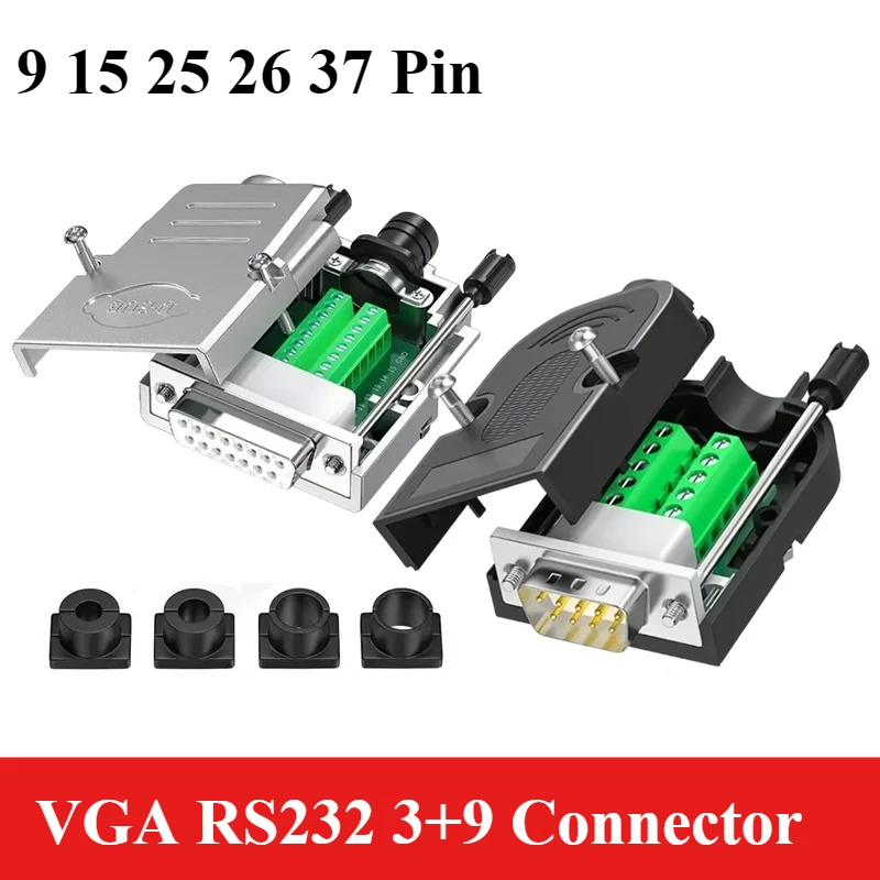 DB9 DB15 DB25 DB26 Male Female Plug 3+9 VGA Breakout Connector Solderless 9Pin 15Pin 25Pin 26Pin 37Pin D-SUB RS232 Connector