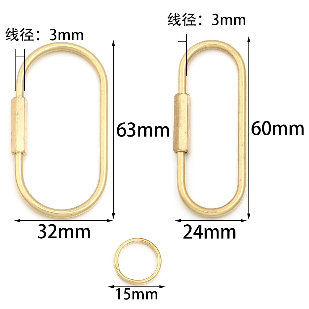 2 Stück/Set Messing-Schlüsselanhänger mit Schloss D-Schlüsselanhänger Camping-Karabiner Überlebens-Campingausrüstung Schnallen Haken Schlüsselring Zubehör – Detail 1