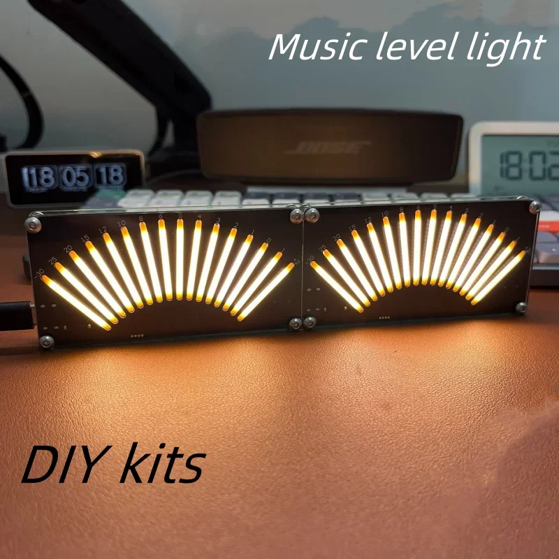 DIY LED Music Spectrum LED Audio Level Indicator Pick-up Rhythm Light Voice Controlled Single/Dual Channel Retro Level Indicator