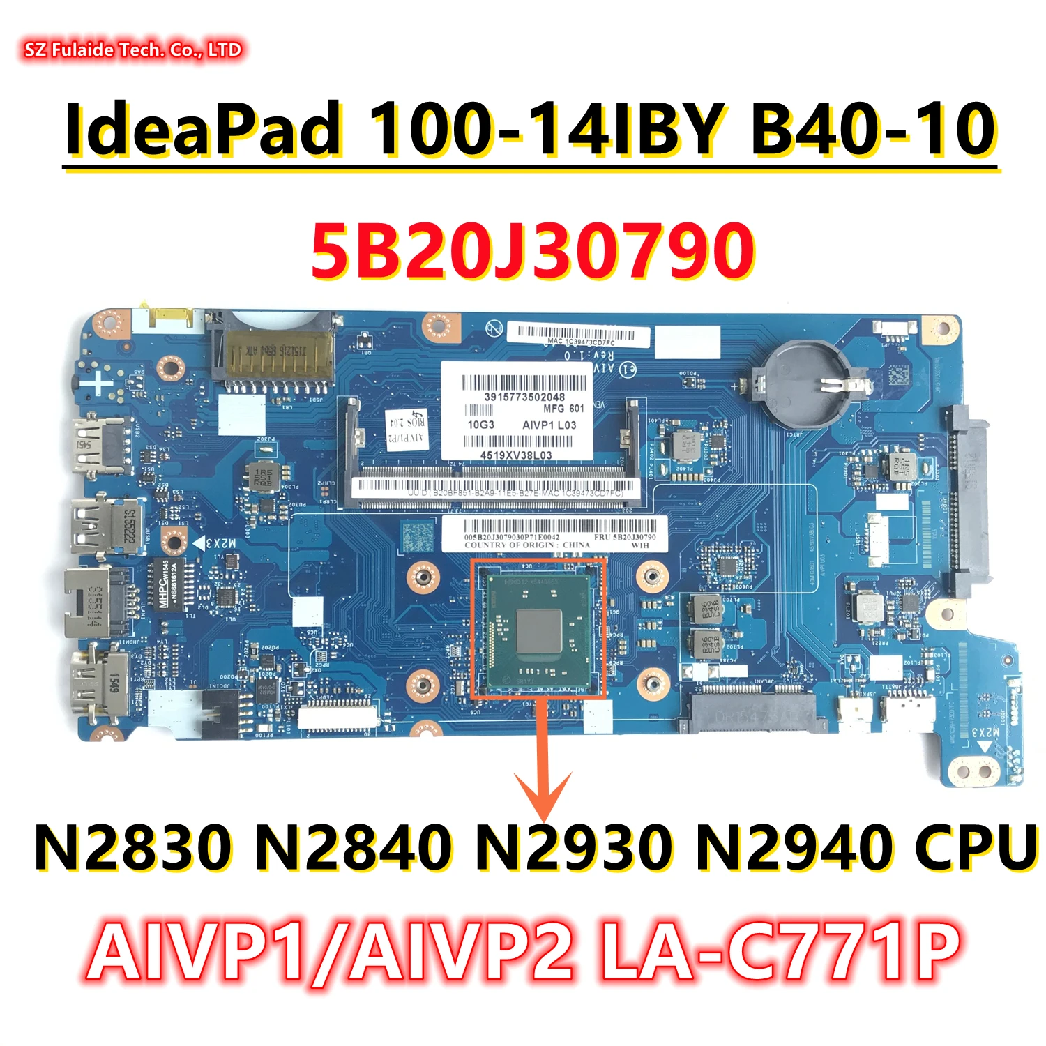 Lenovoラップトップ用マザーボード,Lenovo Ideapad,aivp2,LA-C771P,idapad 100-14ix,B40-10,n2830,n2840,n2930,n2940,cpu,fru: 5b20j30790