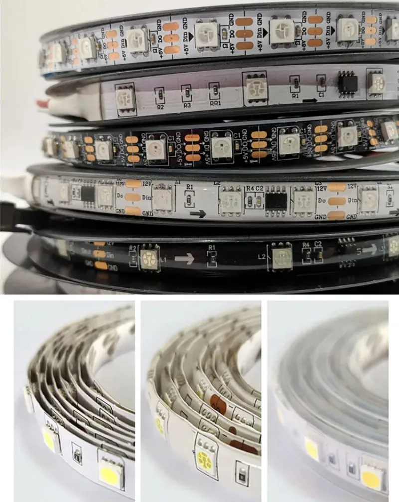 WS2812B Led Strip DC5V 30/60/74/96/144 leds/m WS2812 Black/White PCB IP30/65/67 Smart RGB Individually Addressable Led Light