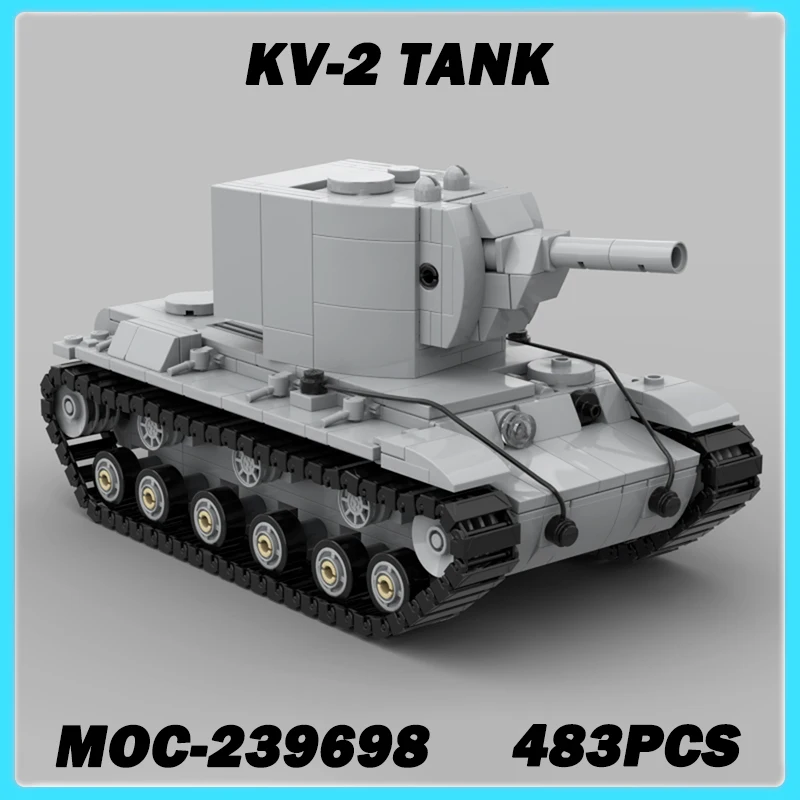 

483 шт. MOC-239698 KV-2 танк WW2, советская военная модель основного боя, строительные блоки, кирпичи, креативная игрушка для мальчиков, взрослых и детей, рождественский подарок