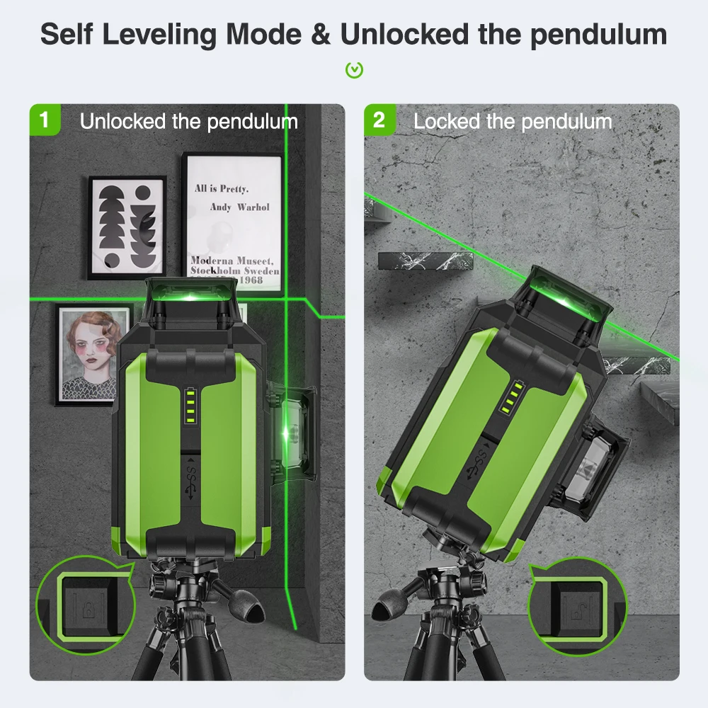 Imagem -03 - Nível Laser com Hard Case 12 Linhas Verde Auto-nivelamento 3x360 ° Horizontal e Vertical Osram Cross Line Li-ion Battery Huepar3d