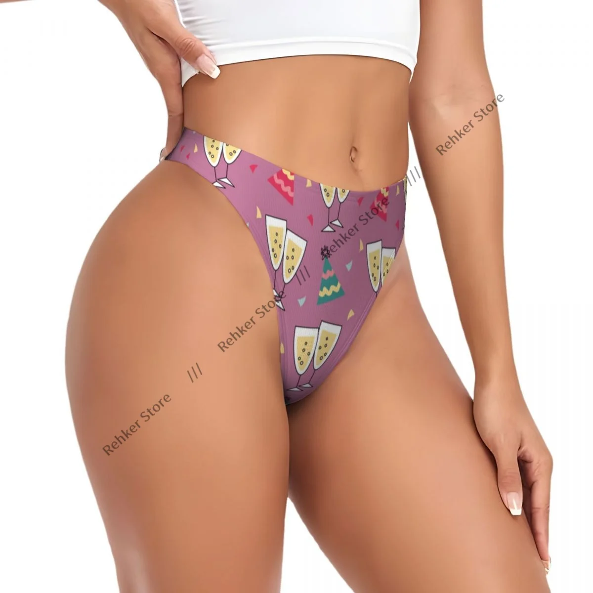Sexy Women Underwear Champagne Glasses Party Hats And Confetti Background Thong Panties G-string
