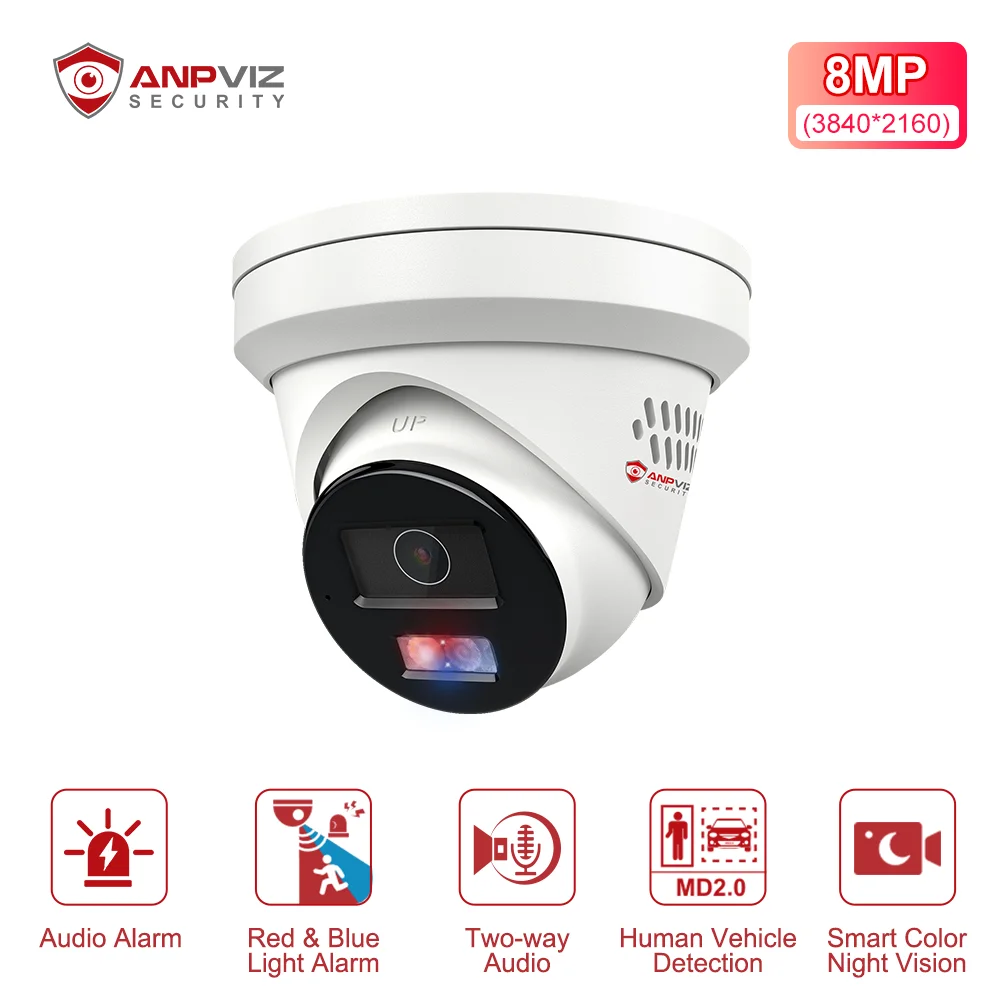Anpviz 8MP PoE IP Camera Strobe Red & Blue Light and Audio Alarm 2 Way Audio, Smart Color Night Vision, Human Vehicle Detection