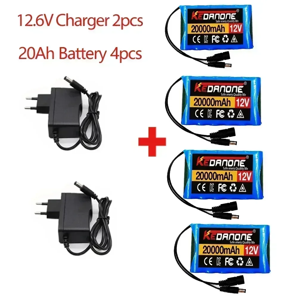 Novo 12v 20000mah portátil super bateria recarregável bateria de íon de lítio capacidade dc 20ah cctv cam monitor + carregador 12.6v