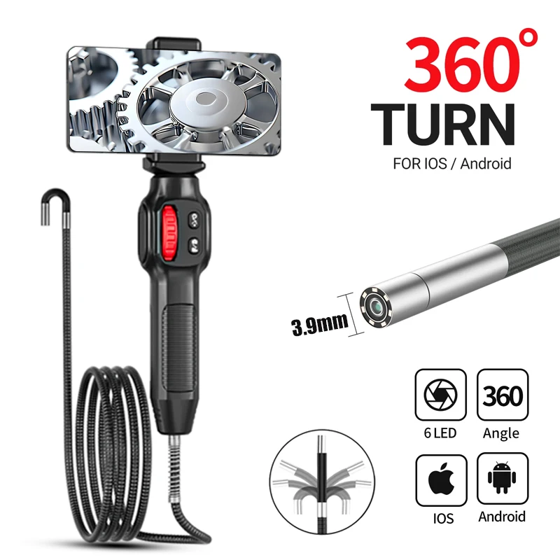 3.9mm Articulated Boroscope Video Channel  Endoscope Camera with Light Waterproof Probe Endoscope with Android/iOS Phone