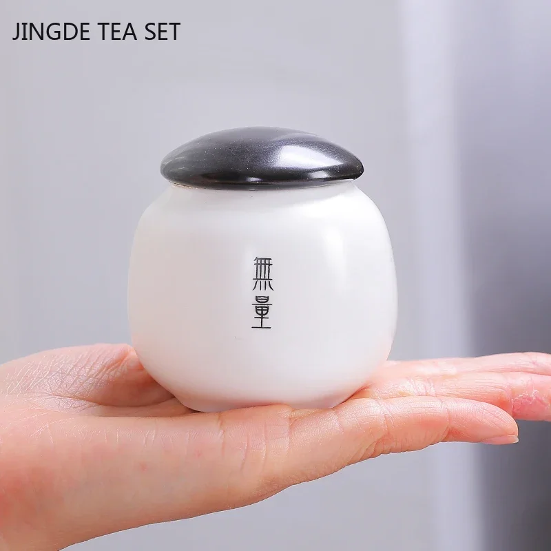 Ceramic Small Portable Airtight Tank Tea Caddy Moisture-proof Jar Home Tea Organizer Airtight Jars Kitchen Spice Container