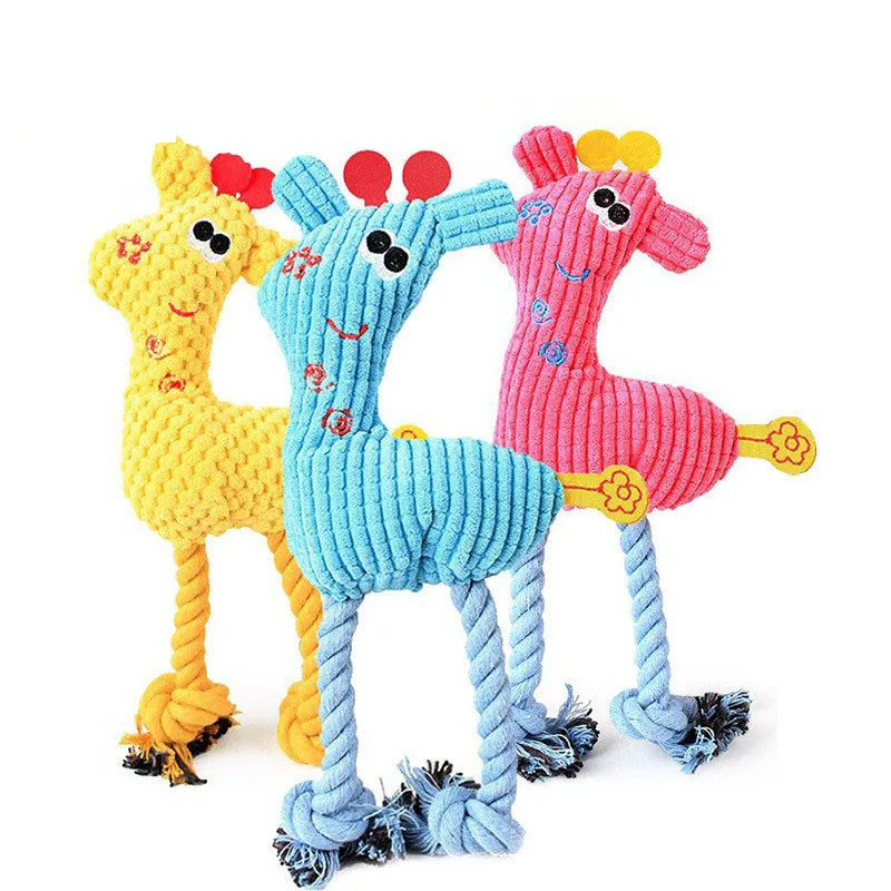 

Cartoon Plush Giraffe Rope Pets Small Dogs Squeaky Interative Toys Puppy Playing Chew Bite Toy Dog Training Accessories