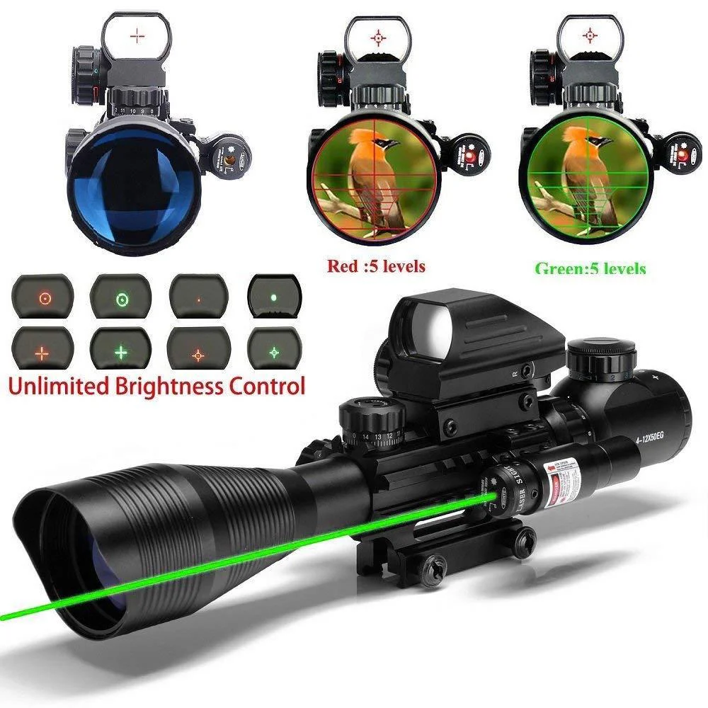 Riflescope Combo 4-12x50EG Dual Verlichte Optiek IIIA/2MW Laser Sight 4 Holografisch Richtkruis Green Dot Sight 20mm Scope Mount