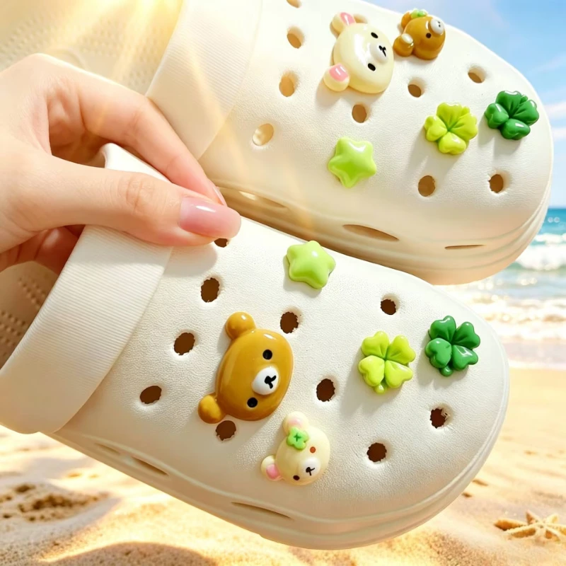 10PCS Cartoon Bear Star Series Shoe Charms Set with Buckles And Pins for Slide Sandals Garden Decorations Summer Accessory