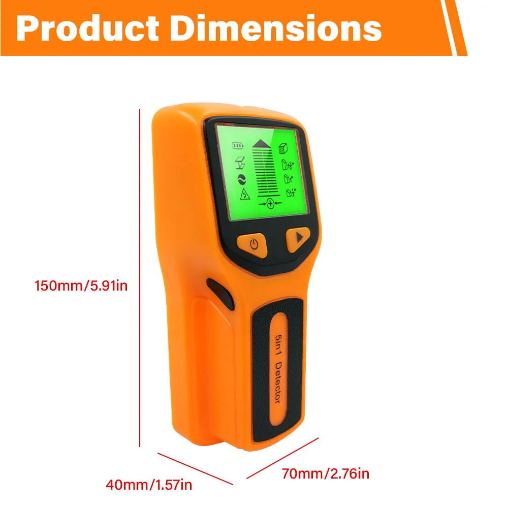 5 in 1 Handheld Digital Wall Stud Detector Wood Scanner Metal Finder for Live AC Wires Cables PVC Water Pipe image 6