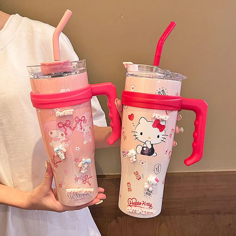 Sanrio-termo de Hello Kitty de 1200ml, taza de agua Sippy My Melody, frasco de vacío, taza aislada de alta capacidad de acero inoxidable