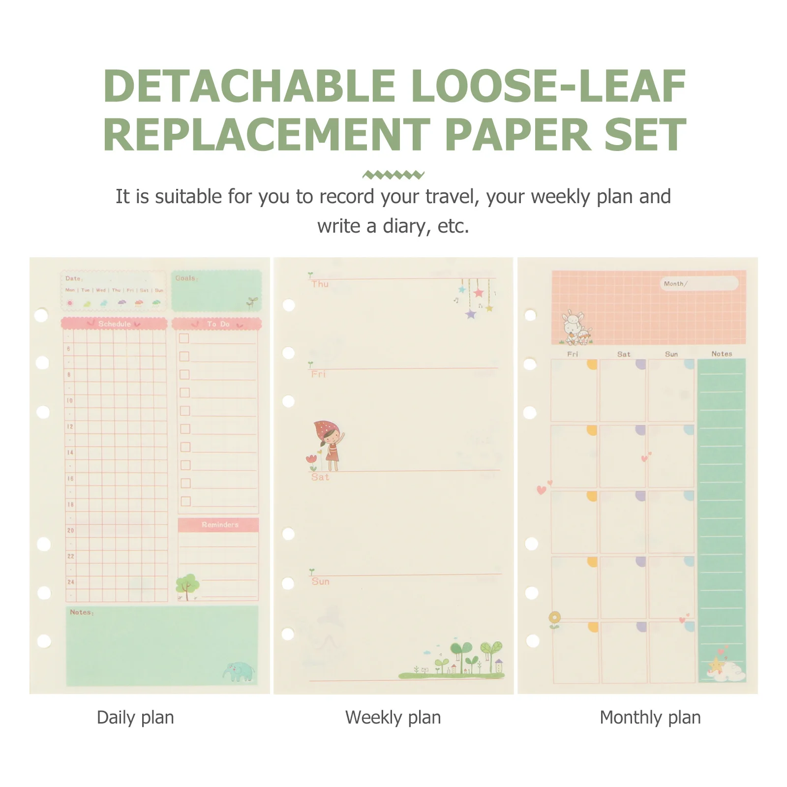 3Pcs Monthly Weekly Daily Planner Refill Papers Thick Smooth Writing Loose Leaf Replacement Sheets for Notebook Journal Office