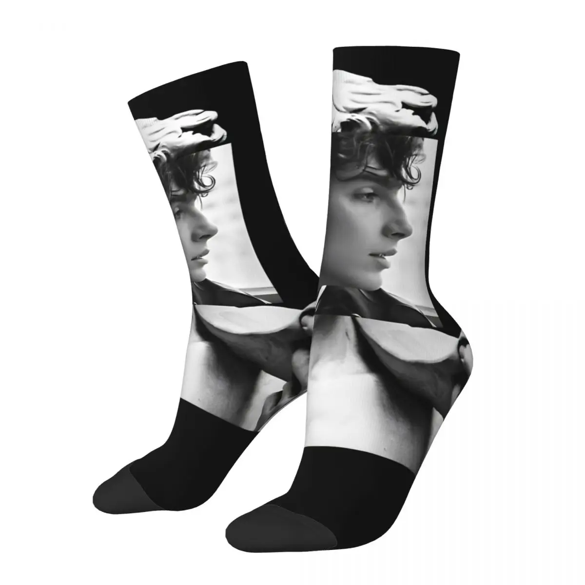 New Men's Socks Harajuku Blach White Statut David San Timothee Chalamet Sock Sport Women's Socks Spring Summer Autumn Winter