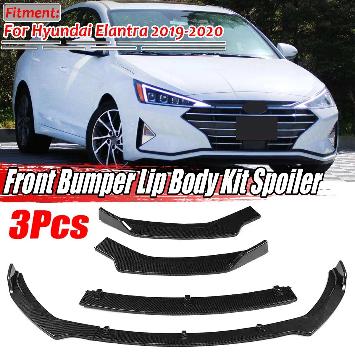 

3 Pieces Car Front Bumper Lip Splitter Diffuser Spoiler Protector Bumper Guard Cover Trim For Hyundai Elantra 2019 2020
