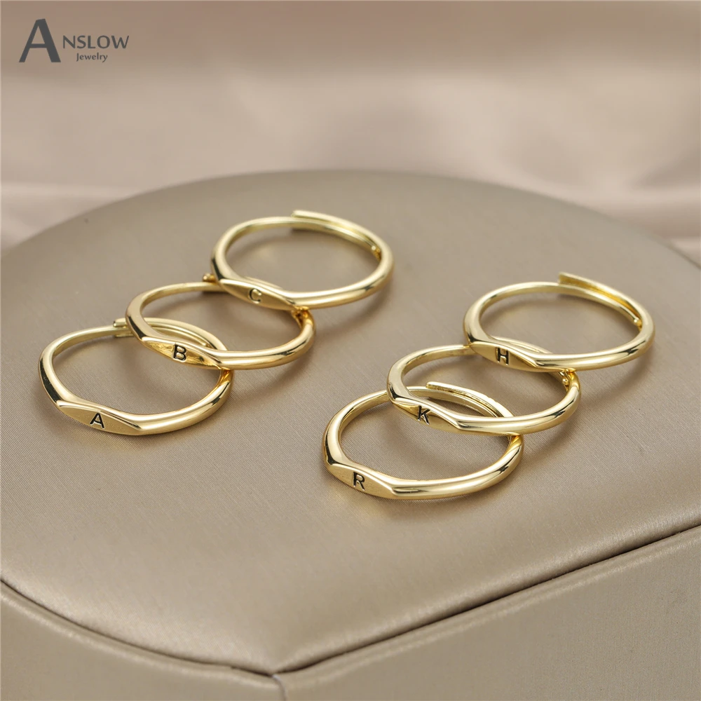 Anslow Fashion Exquisite Simple Initial Letter Rings For Women Tiny A-Z 26 Creative 26 English Alphabet Party Accessories Gift