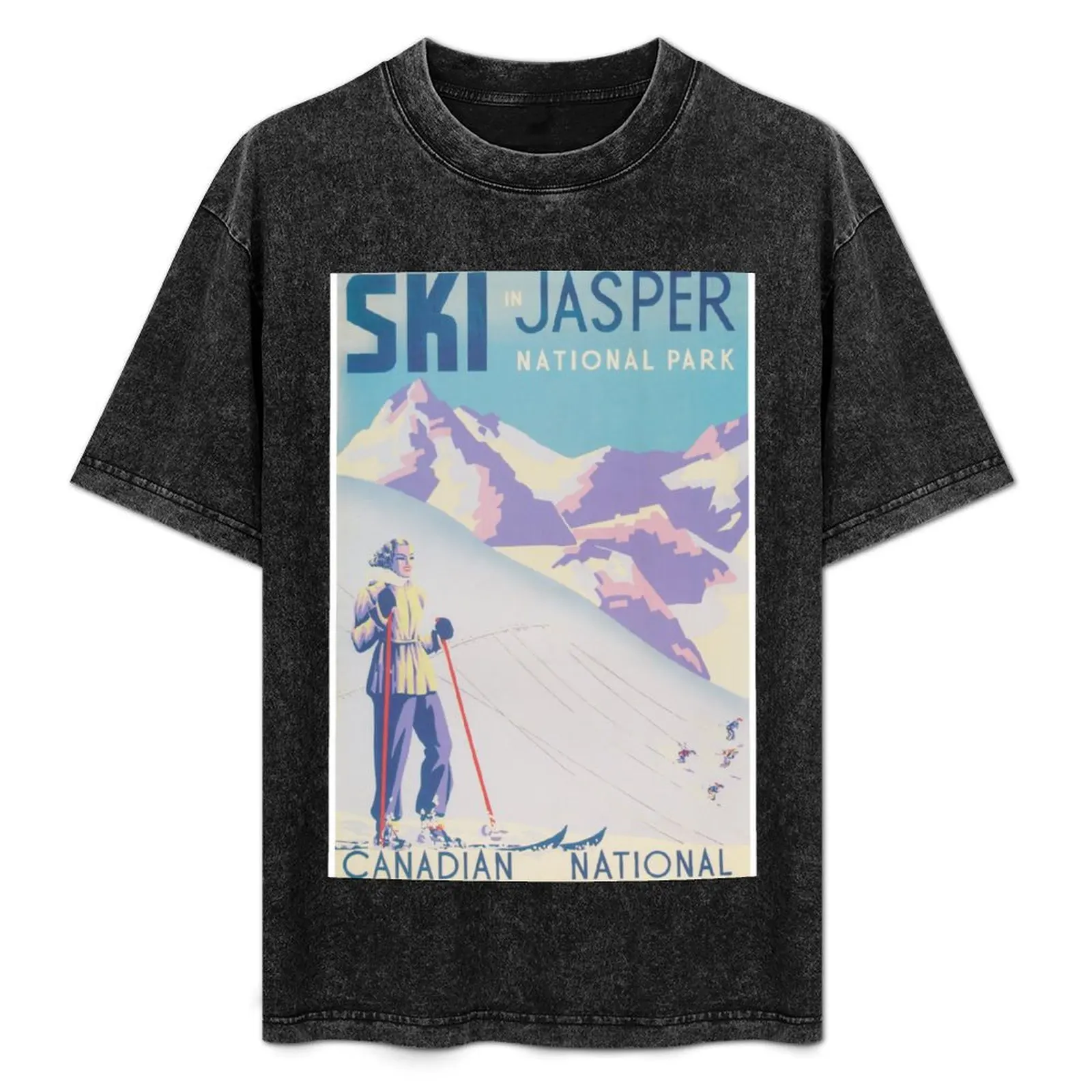Ski in Jasper National Park Canadá Vintage esquí viaje cartel camiseta niños estampado animal diseñador camiseta hombres