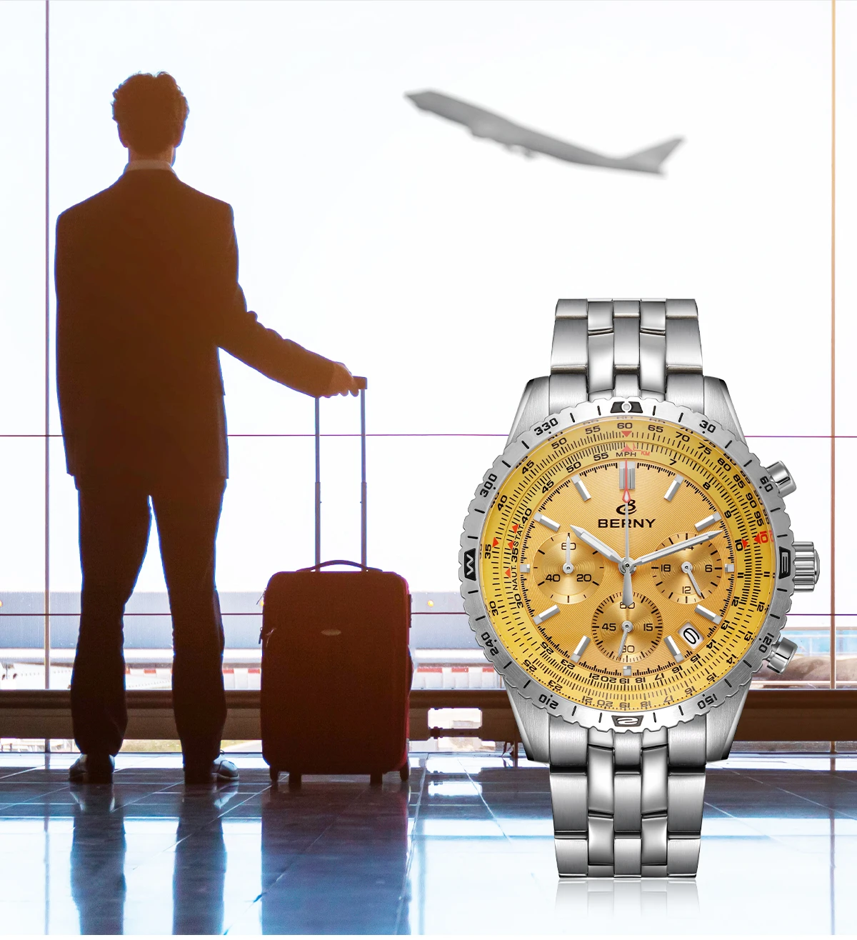 BERNY Aviation Herrenuhren Quarz Chronograph Uhr Datum Saphir Super Leuchtend Luxusmarke Dress Herren Armbanduhr – Detail 21