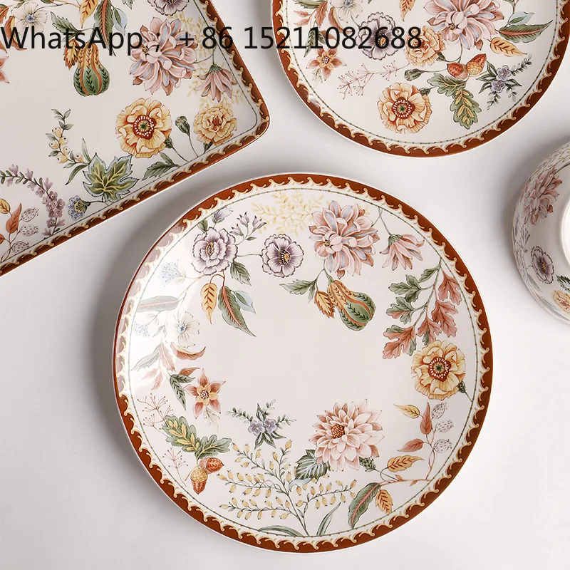 LLY ceramic plate creative retro western food steak large flat plate household rectangular plate