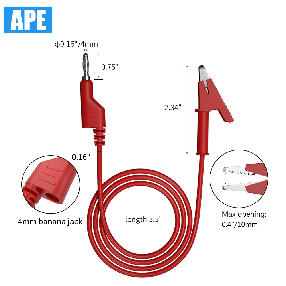 5pcs 4mm Banana Plug to Alligator Clip Test Probe Lead Wire Cable Test Leads Kits 1m long 5 colors