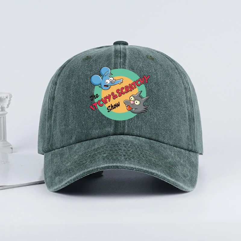 Itchy & Scratchy Show Print Washed Baseball Cap, verstellbarer Unisex-Sonnenhut für Cartoon-Fans – Detail 2