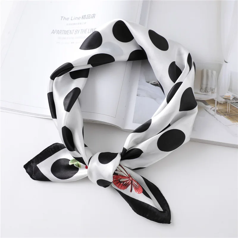 2024 Korean Fashion Dot Butterfly 60x60cm Square Scarf Silk Chiffon Girl Kerchief Wristband Luxury Bandana Women Headscarf Hijab