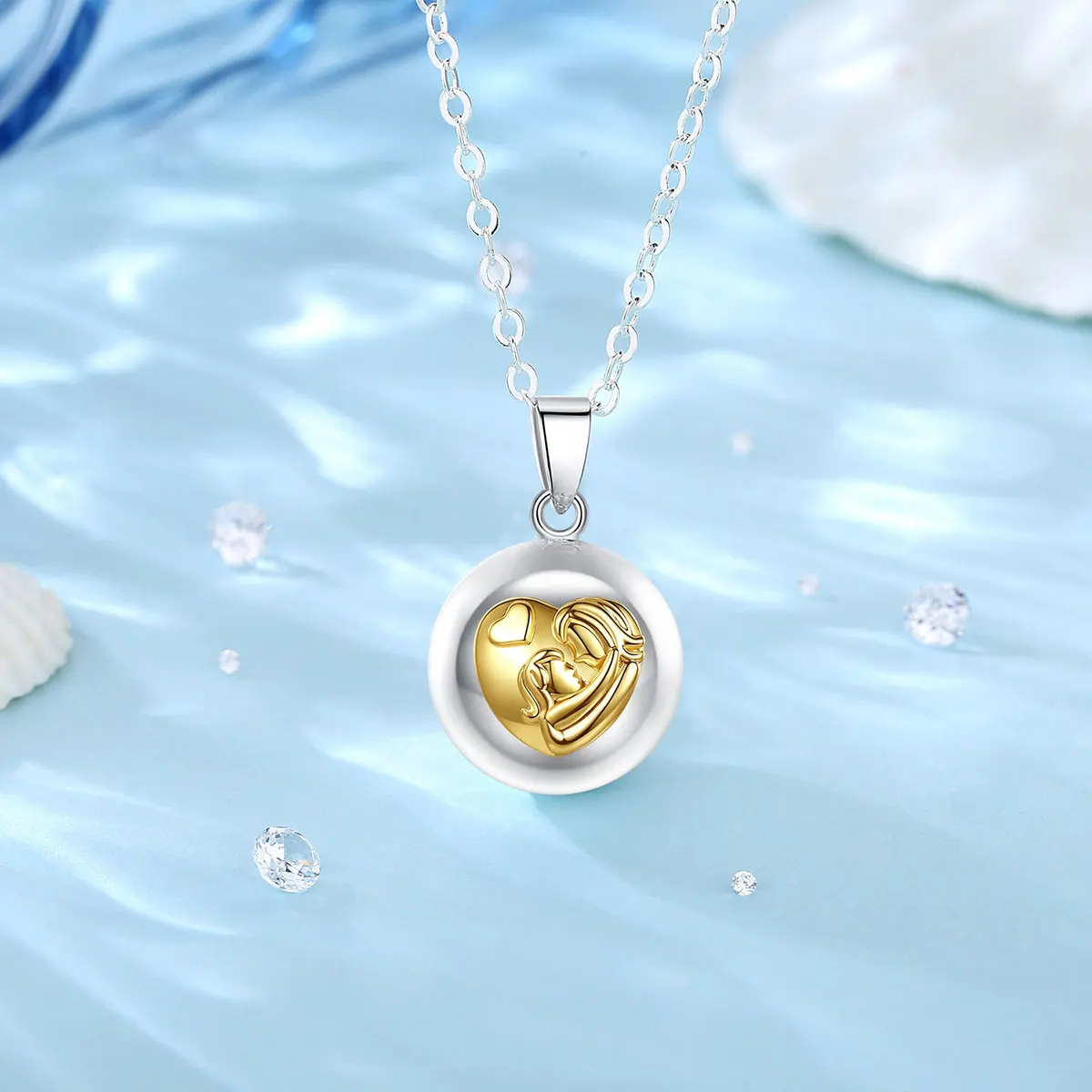 Eudora 20mm Harmony Ball Mother Daughter Hug Pendant Necklace Heart Shape Pregnancy Chime Bola Angel Caller Jewelry For Women