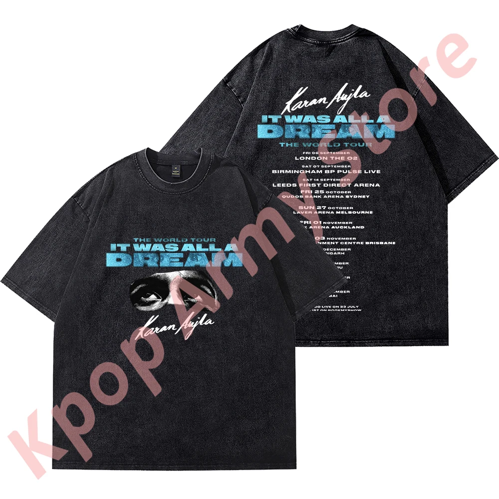 

Karan Aujla It Was All A Dream Tour Merch Vintage Wash T-Shirts Unisex Fashion Casual HipHop Short Sleeve Tee