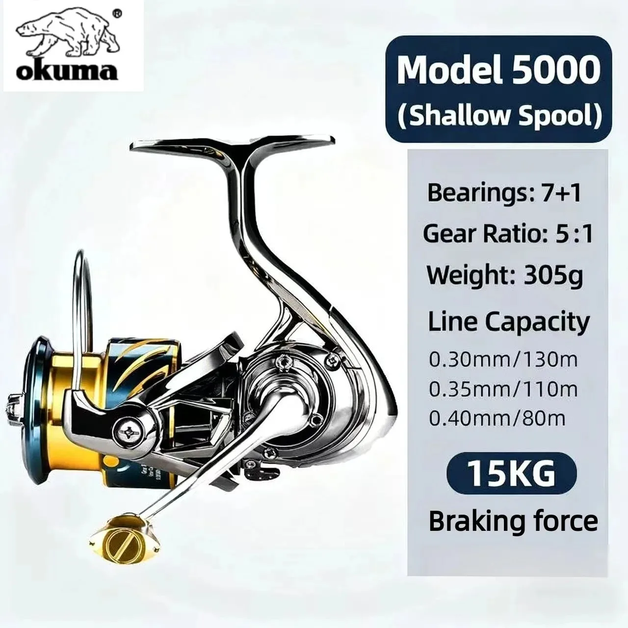 Okuma Spinnrolle, Ganzmetall-Angelrolle, maximale Bremskraft 12 kg, für Salzwasser- und Süßwasser-Langwurfköder, kostenlose Angelbrille. – Detail 9
