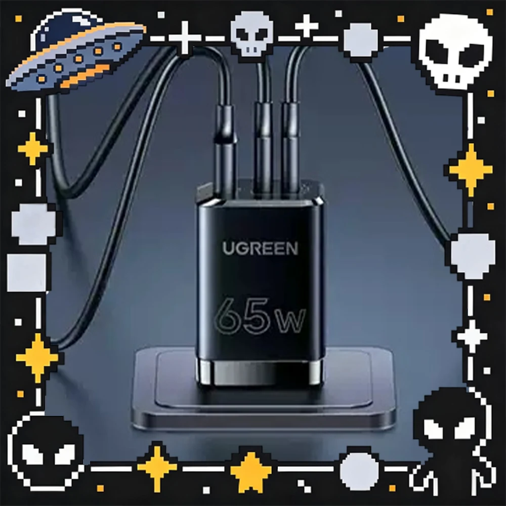 Зарядное устройство UGREEN X370 65W GaN для iPhone 17, MacBook Air, мобильных телефонов, планшетов, ноутбуков, быстрая зарядка PD, три порта Type-C